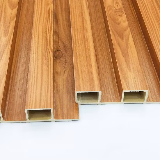 Caneluras de madeira plástica WPC grande placa de parede lambris ao ar livre grão de madeira PVC WPC projetos para painéis de decoração de parede